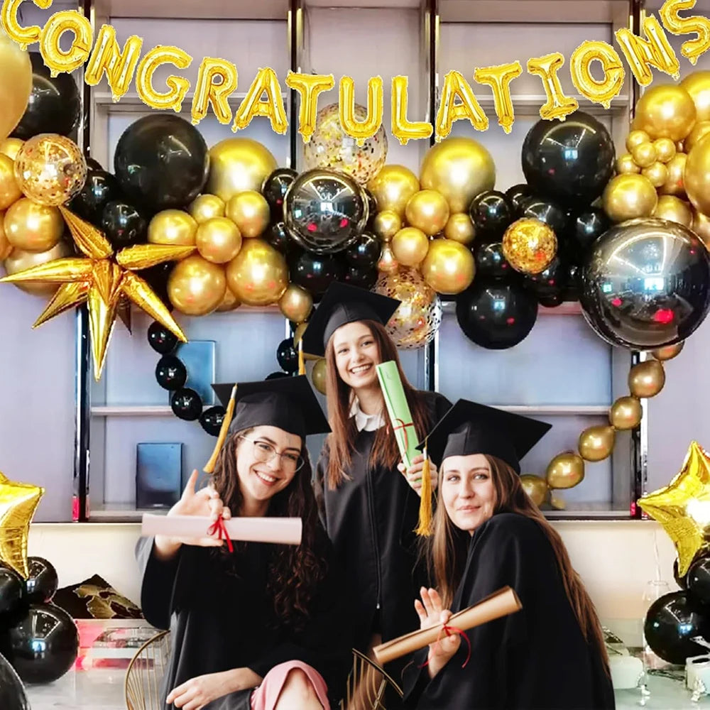 12inch Black Metallic Gold Latex Balloon Set Black Gold Confetti Balloon Graduation Globos Birthday Party Baby Shower Decoration