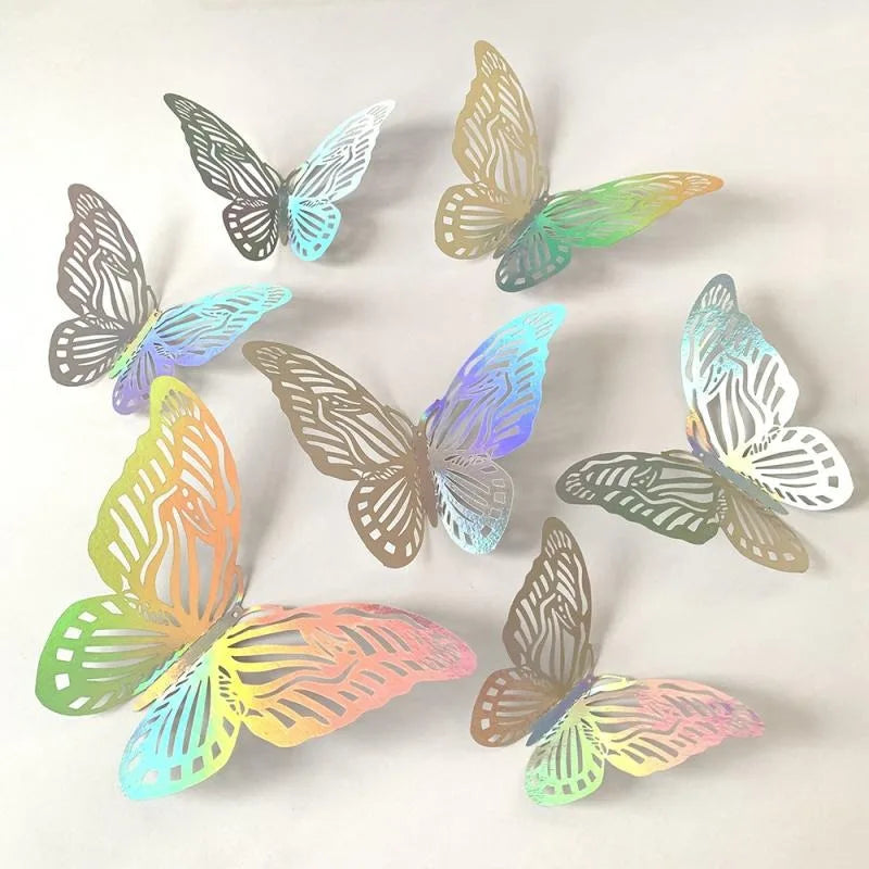 12/24/48Pcs 8cm 3D Butterfly Wall Stickers Gold Butterfly Decorations for Butterfly Birthday Party Cake Room Window Garden Decor