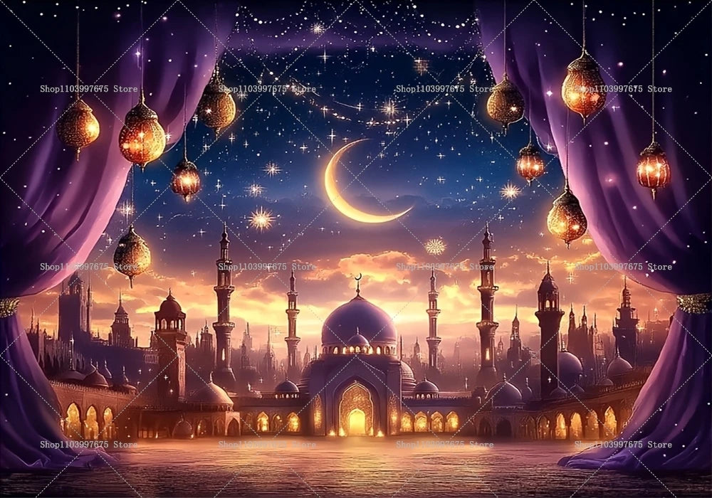Elegant Ramadan Lanterns Backdrops Ramadan Eid Mubarak Party Decorations Photography Background Banner Studio Photo Booth Props