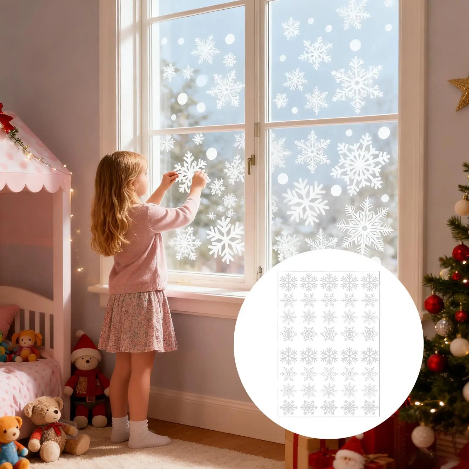 Christmas Snowflake Window Flowers PVC Electrostatic Stickers for Glass Reusable Winter Decorative Stickers