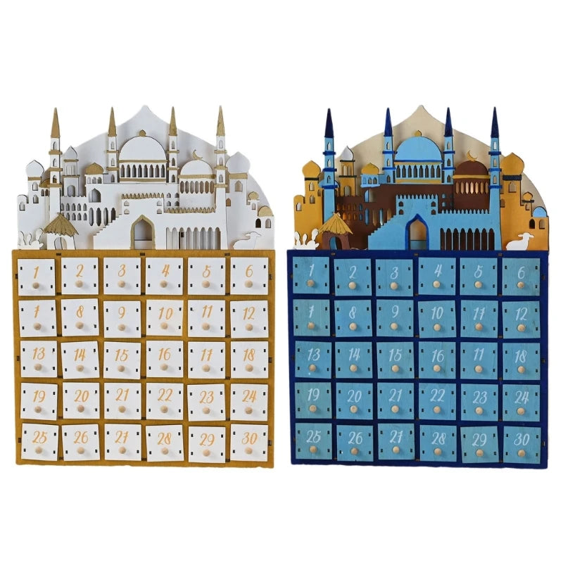 hot sale Islamics Home Decors Eid Countdown Calendar 30 Days Drawers LED Lighted Wood Ramadans Advent Calendar for Eid Mubarak
