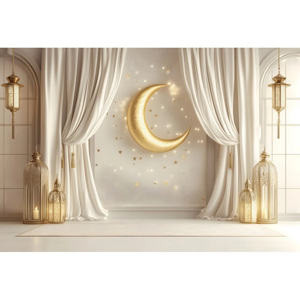 Eid Mubarak Backdrop Islamic Mosque Ramadan Aladdin Moroccan Golden Moon Lantern 2026Muslim Kareem Al Fitr Festival Photo Banner