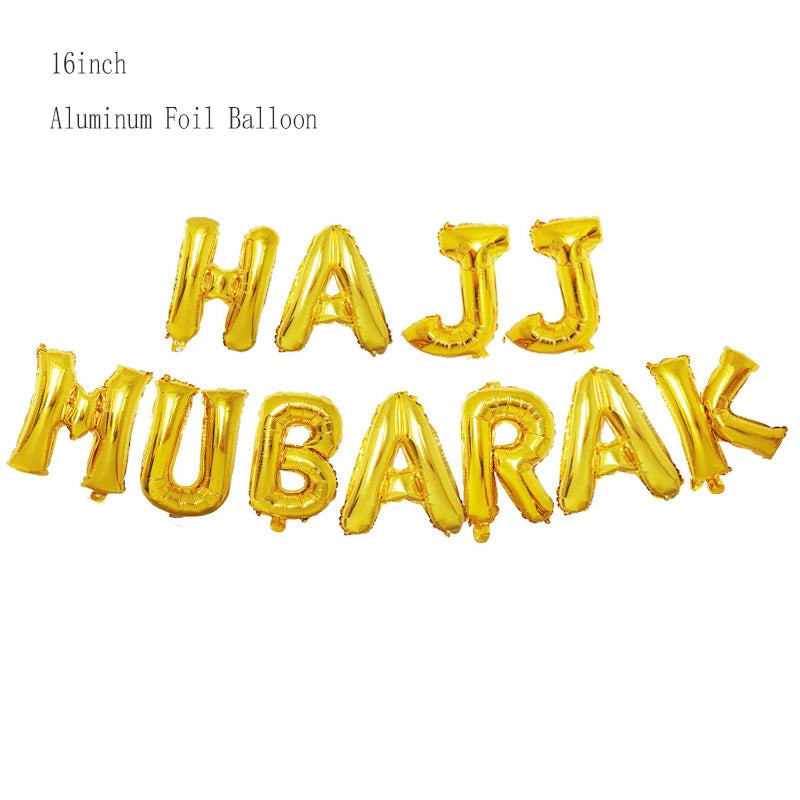 Black Gold Hajj Mubarak Star Moon Letter Foil Balloon Set Eid Mubarak Islamic Muslim Pilgrimage Festival Party Decor Supplies