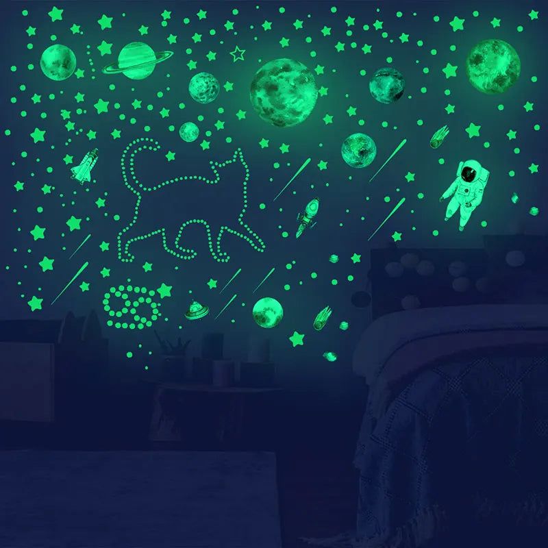Luminous Moon Stars Astronaut Ceiling Wall Stickers The Dark Glowing Stars Planet Spaceship Bedroom Home DIY Decoration
