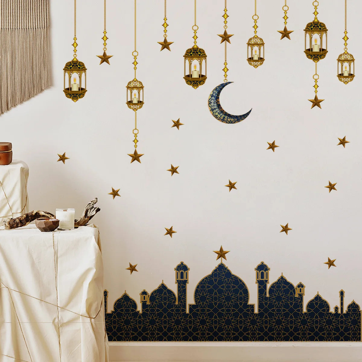 Ramadan Wall Decor Stickers Islamic Muslim Wall Decals Eid Mubarak Ramadan Lantern Moon Star Window Decor For Home Decorations