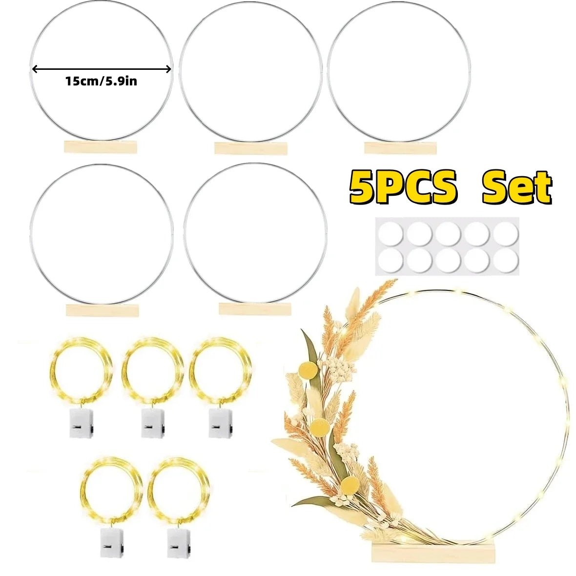 1/5/10PCS DIY Christmas Wreath with LED Lights Stand Party Metal Floral Hoop Centerpiece Table Decor Wedding Dream Catcher Rings