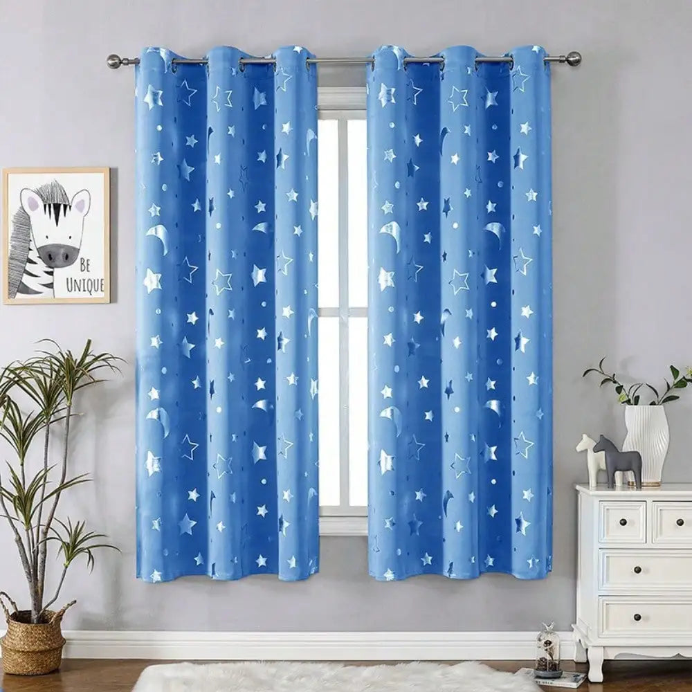 1pc Silver Pressed Star Moon Pattern Blackout Curtain, Window Curtains for Living Room, Bedroom, Kitchen, Home Decor