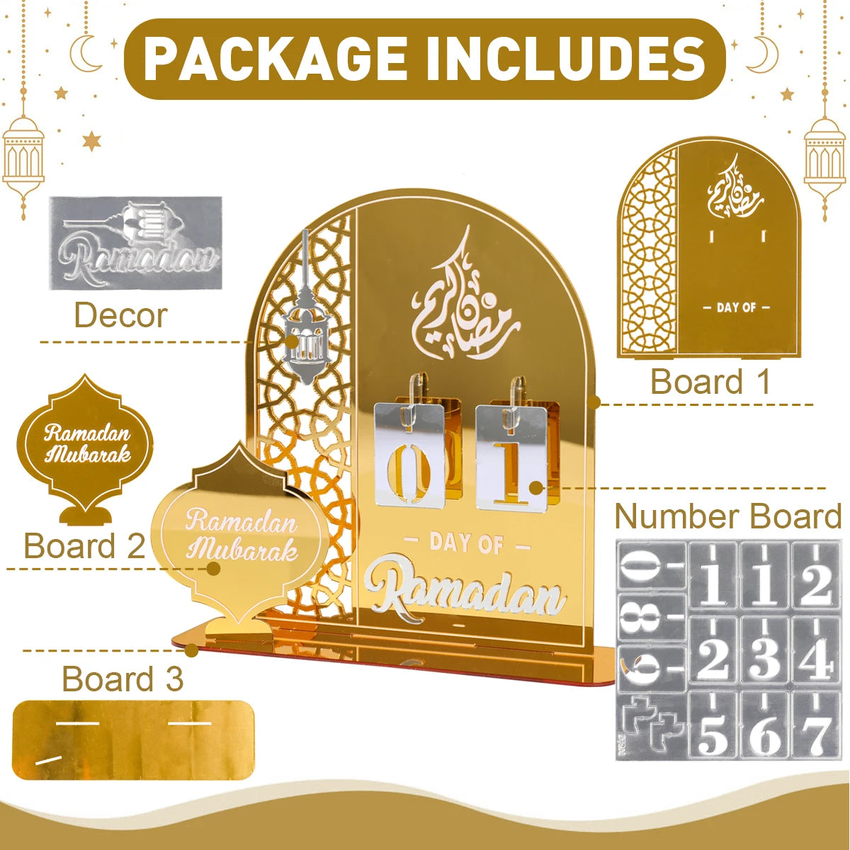 Ramadan Kareem Countdown Calendar Ornament Eid Mubarak Decoration 2025 For Home Muslim Islamic Festival Eid Al-Fitr Party Favors
