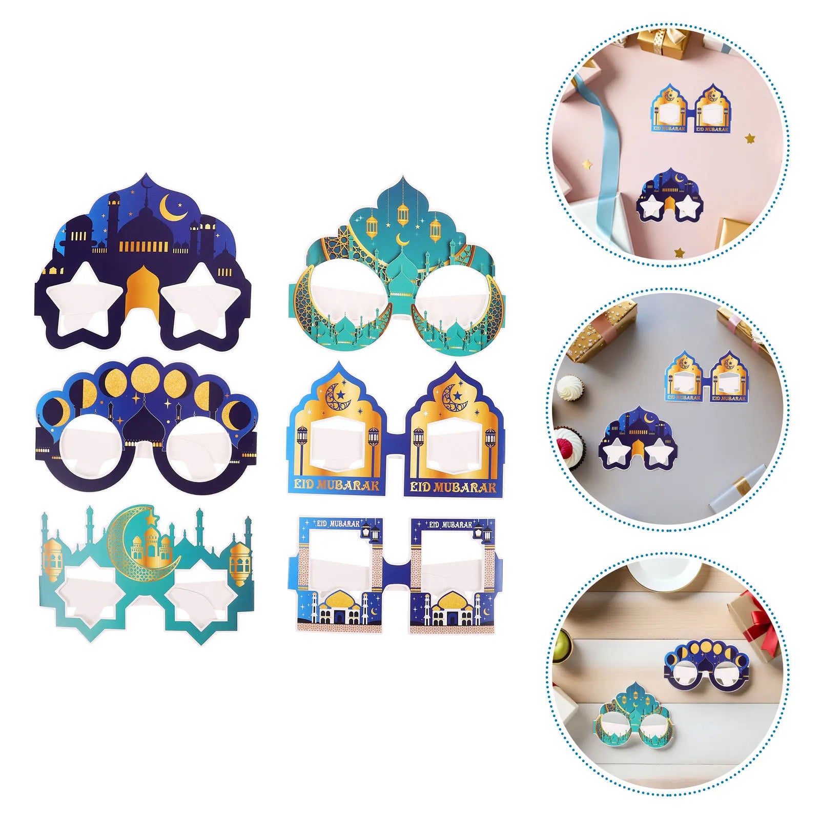 6Pcs Moon Festival Party Glasses Eid Mubarak Unique Paper Eyewear Fun Photo Props Festival Supplies Funny Glasses