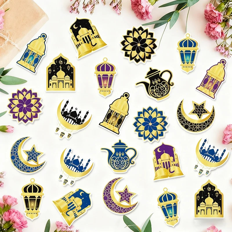 Eid Mubarak DIY Craft Kit Ramadan Kareem Hanging Swirls Garland Decor DIY Mosque Scene Stickers Eid Al-fitr Party Supplies