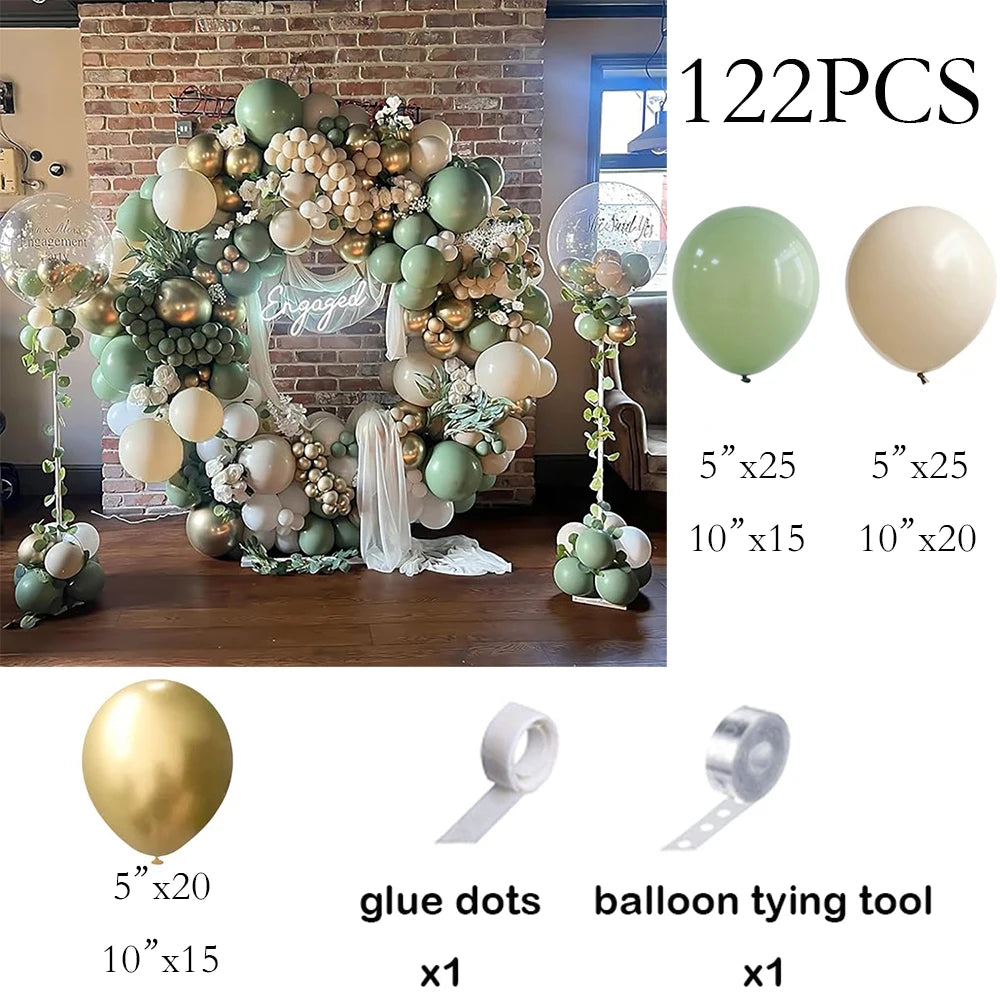 Sage Green Balloons Kit White Sand Metallic Gold Birthday Party Graduation Wedding Anniversary Gender Reveal Decoration Globos