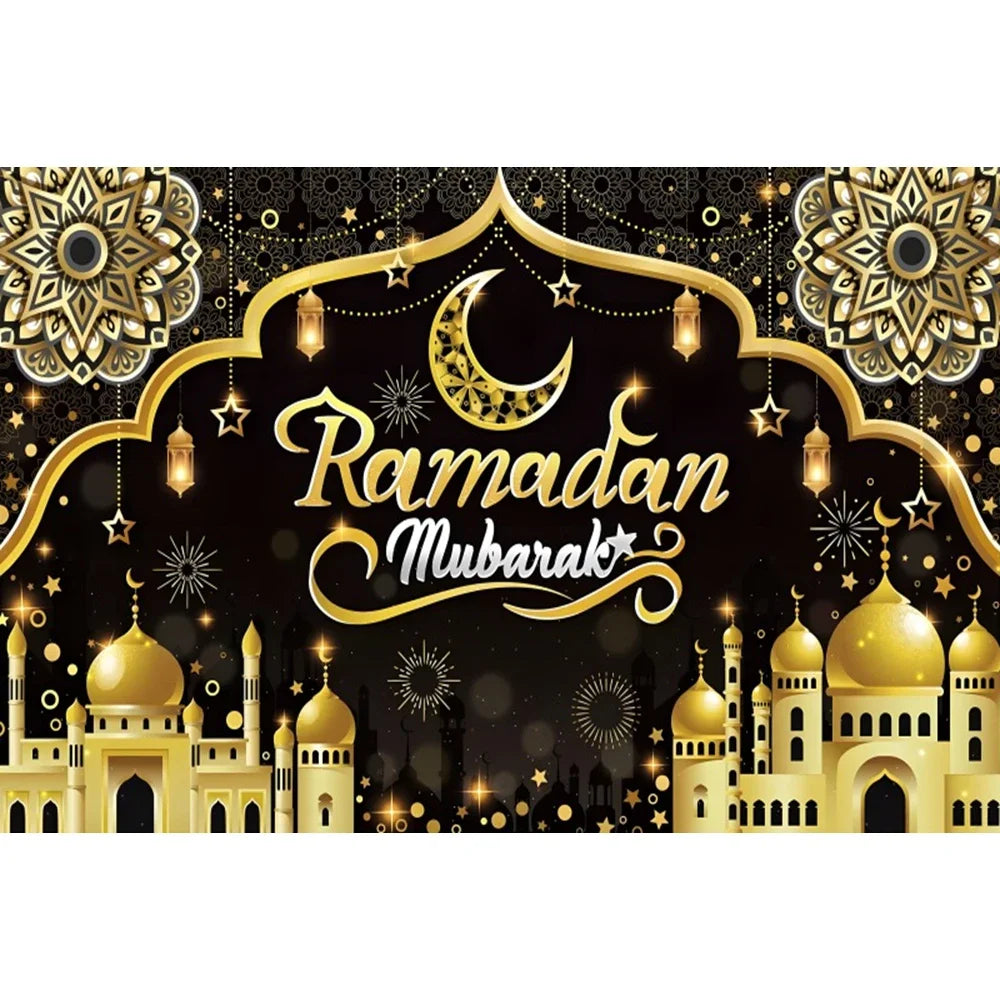 Eid Mubarak Backdrop Ramadan Kareem Islam Mosque Muslim Moon Lantern Eid Al-fitr Family Party Decor Banner Photo Background
