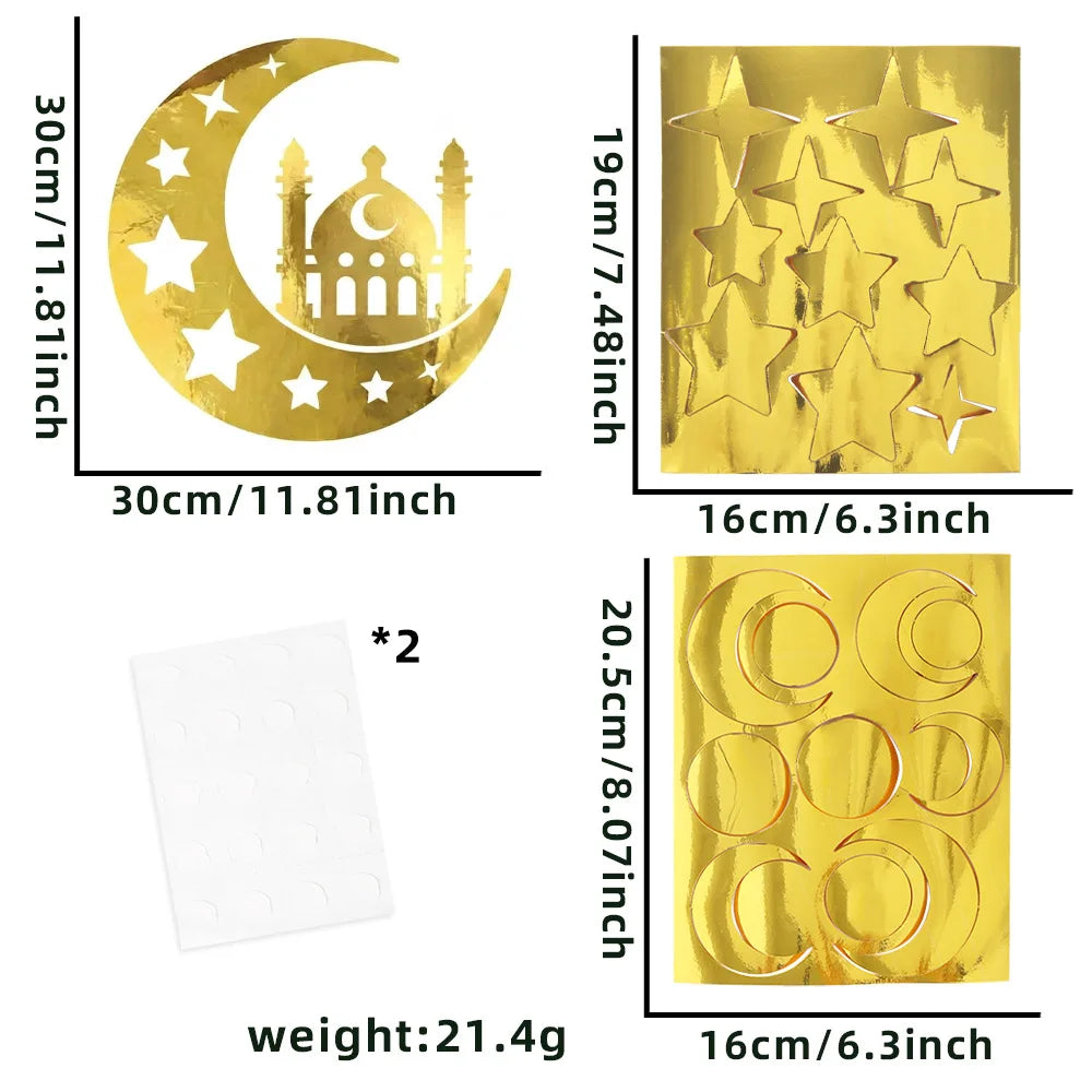 Ramadan Eid Moon Festival Party Decor - Gold Hollow - Star Crescent Letter Wall & Window Stickers