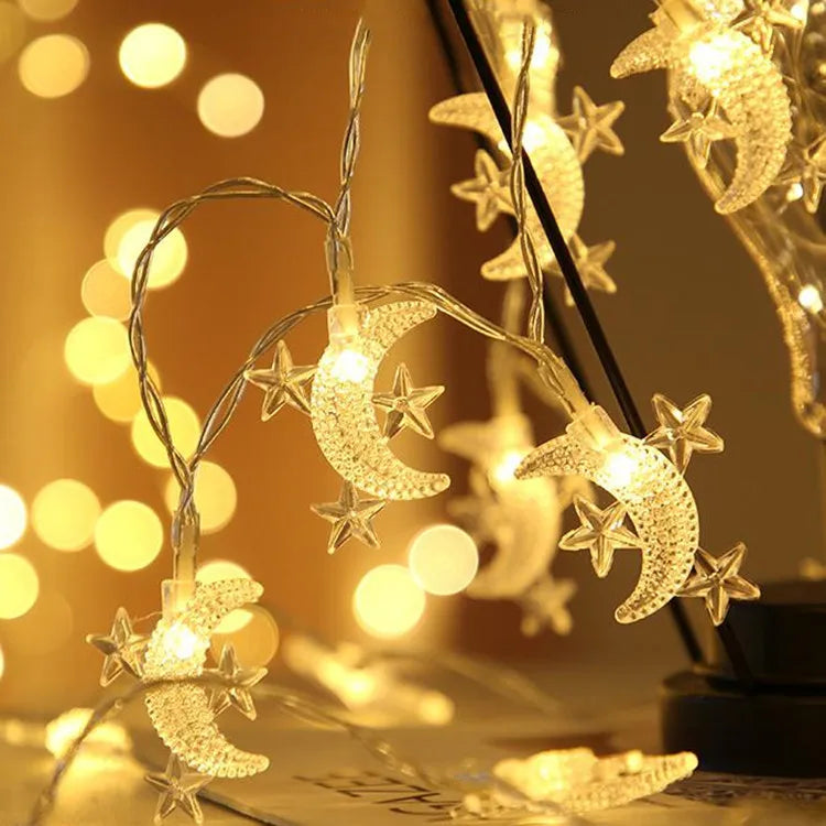 1.5M 10LED Moon Star Eid Mubarak String Light Ramadan Decorations for Home 2023 Ramadan Kareem Islamic Muslim Party Eid Al Adha