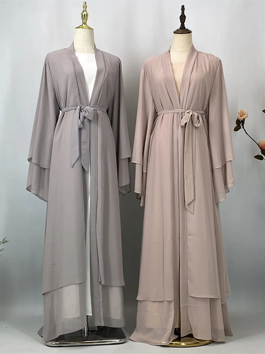 2025 Ramadan Kebaya Chiffon Open Abaya – Modest Women Muslim Kaftan Dress