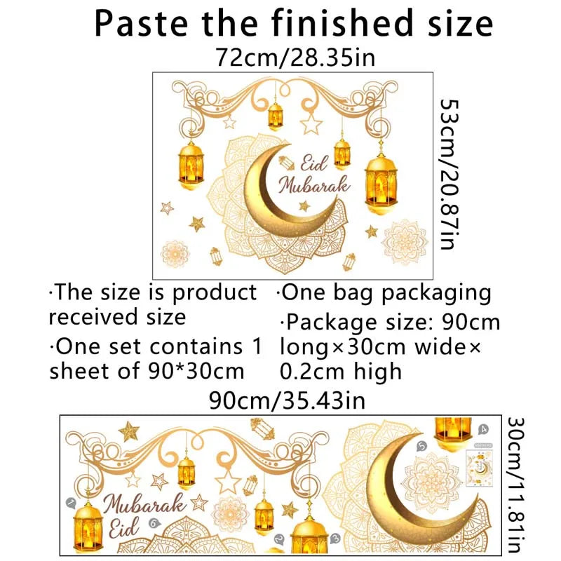 Ramadan Kareem Wall Stickers Moon Star Lantern Wall Decal 2024 Eid Mubarak Decorations for Home Muslim Islamic Party Decorations