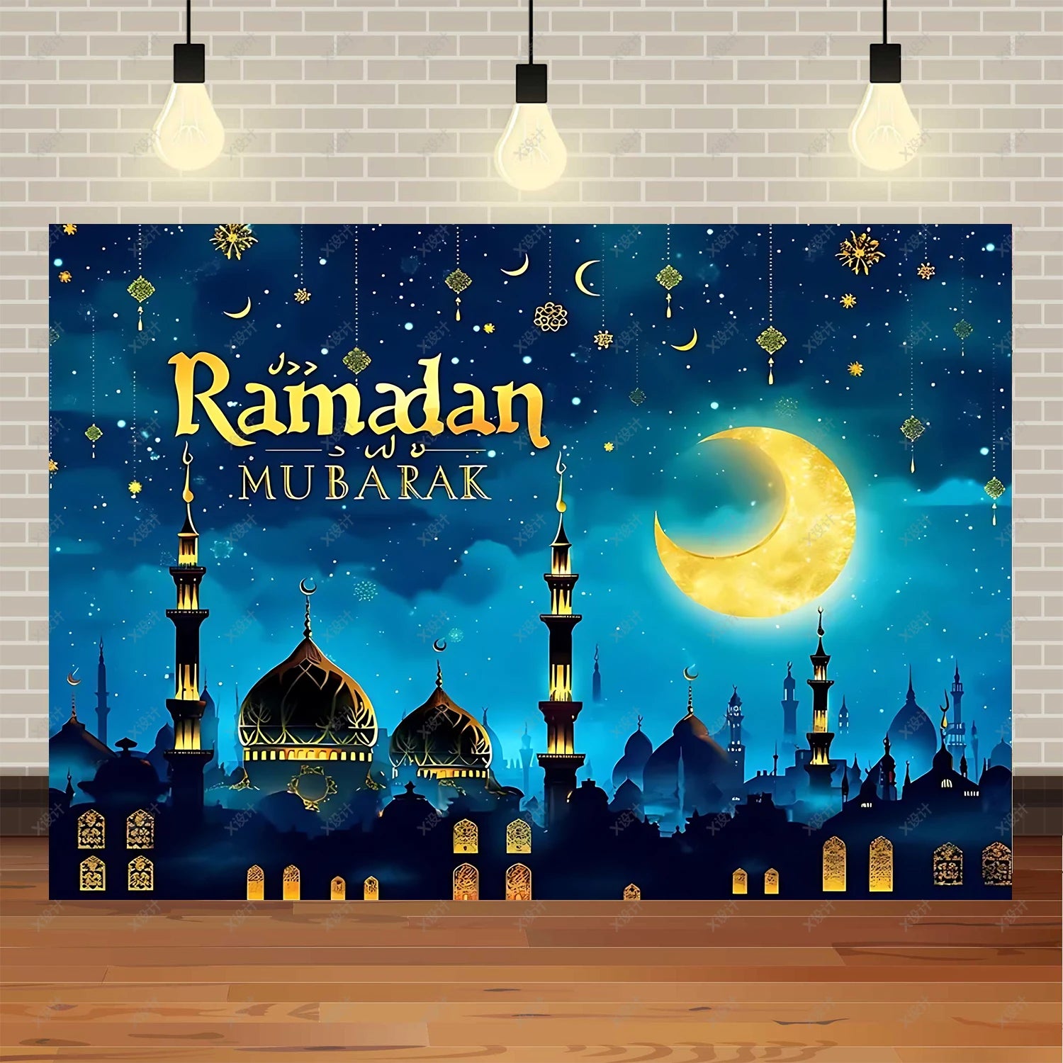 Ramadan Mubarak banner background, celebrating Eid al Fitr Islamic Muslim evening party decoration banner shooting background