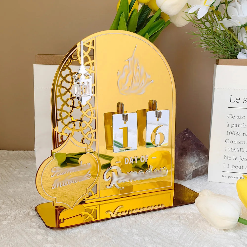 Ramadan Countdown Calendar 2026 Acrylic Silver Eid Mubarak Advent Islamic Home Decor For Muslim Party Indoor Table Desk Gifts