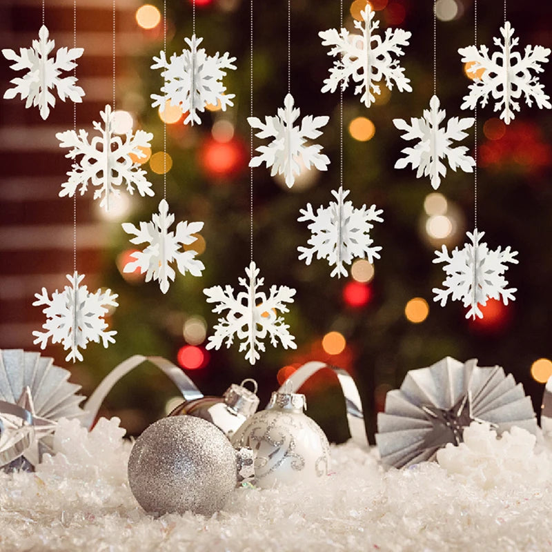 6pcs 3D white/laser snowflake hanging decorations, Christmas snowflakes, winter wonderland, New Year's party home decorations