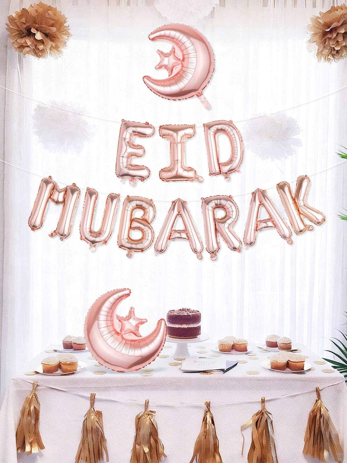 12pcs/set Ramadan Balloon Banner Kit, suitable for Eid decorations, Ramadan Kareem, Eid Mubarak, and Eid parties.