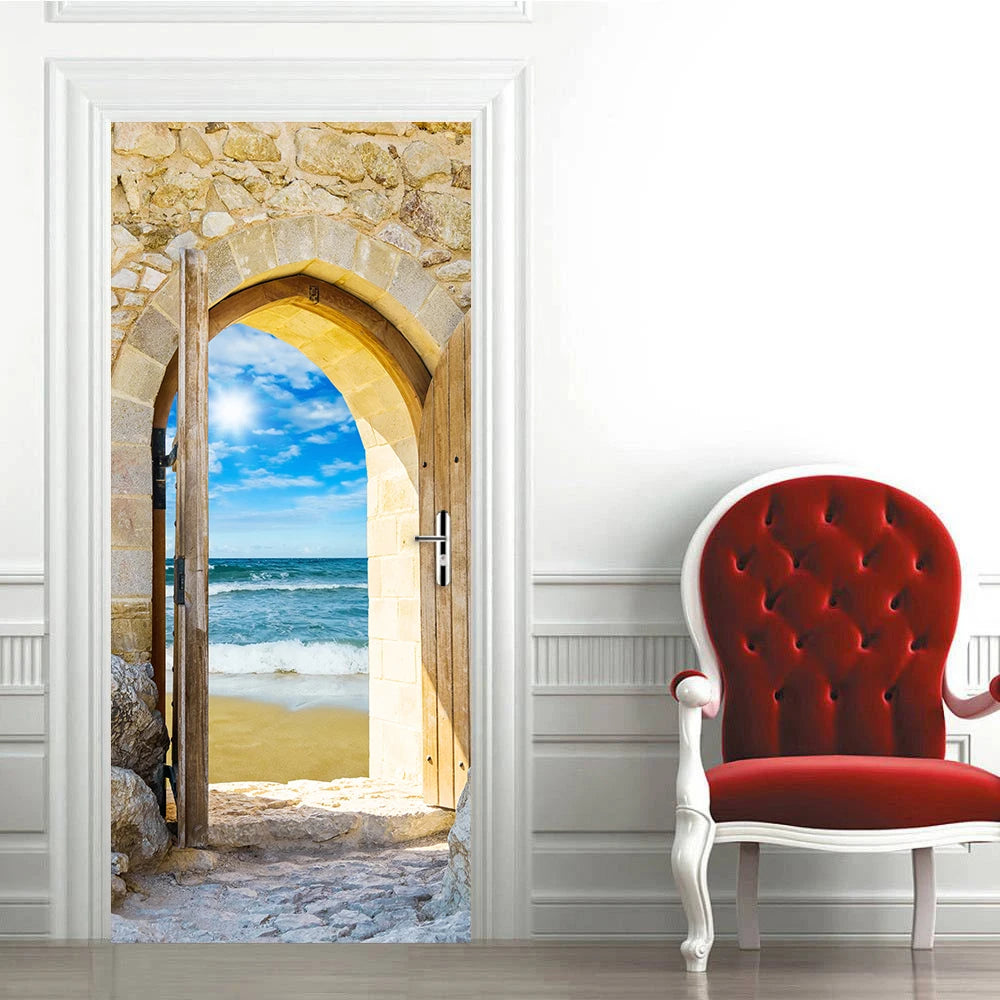 Medieval Stone Hutongs DIY Door Wall Sticker Home Decor Living Room Children Room Bedroom Art Mural Self-adhesive PVC Wallpaper