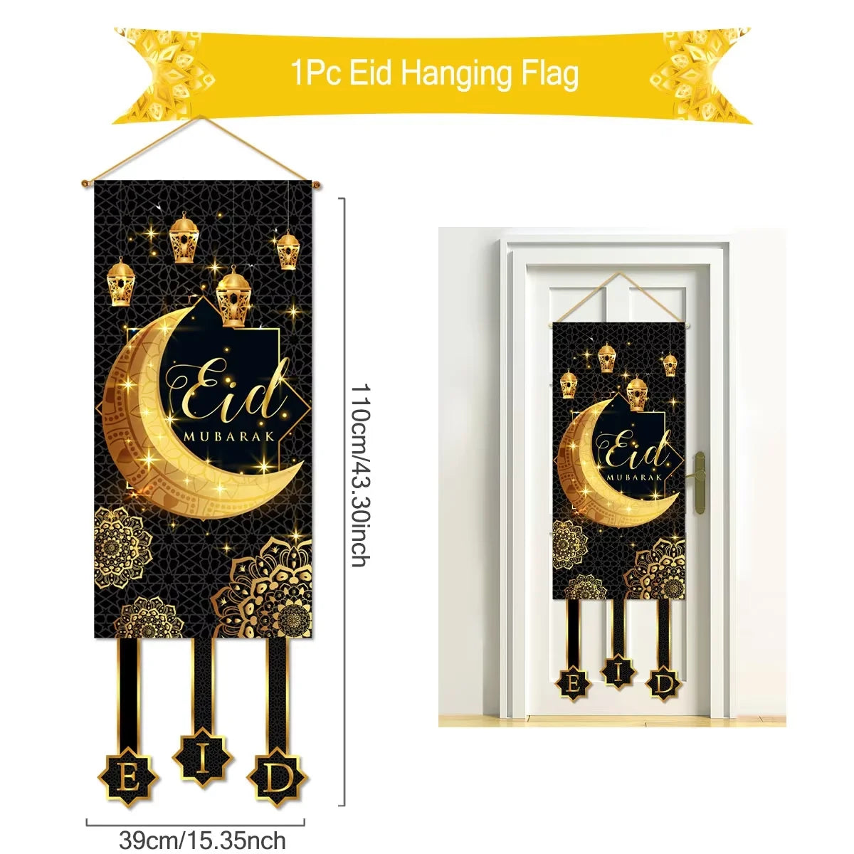 Eid Mubarak Decoration Hanging Flag Eid Mubarak Decor 2025 for Home Islamic Muslim Party Decor Ramadan Kareem Eid Al-Fitr Gift