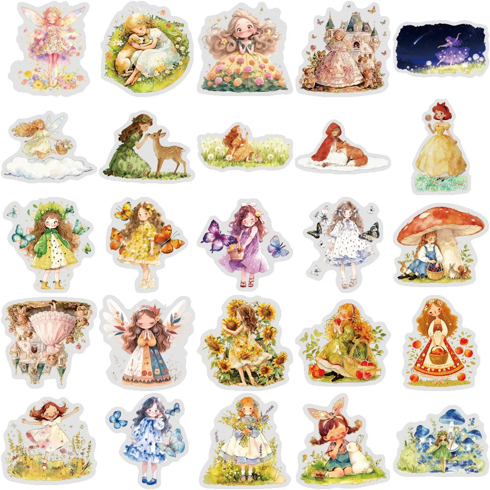 50Pcs Fairytale Princess Stickers Castle Decals Fantasy Pink Vinyl Art Set For Adults Journal Stationery Notebook Laptop Decor