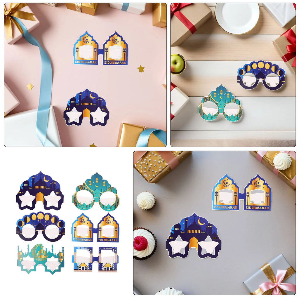 6Pcs Moon Festival Party Glasses Eid Mubarak Unique Paper Eyewear Fun Photo Props Festival Supplies Funny Glasses