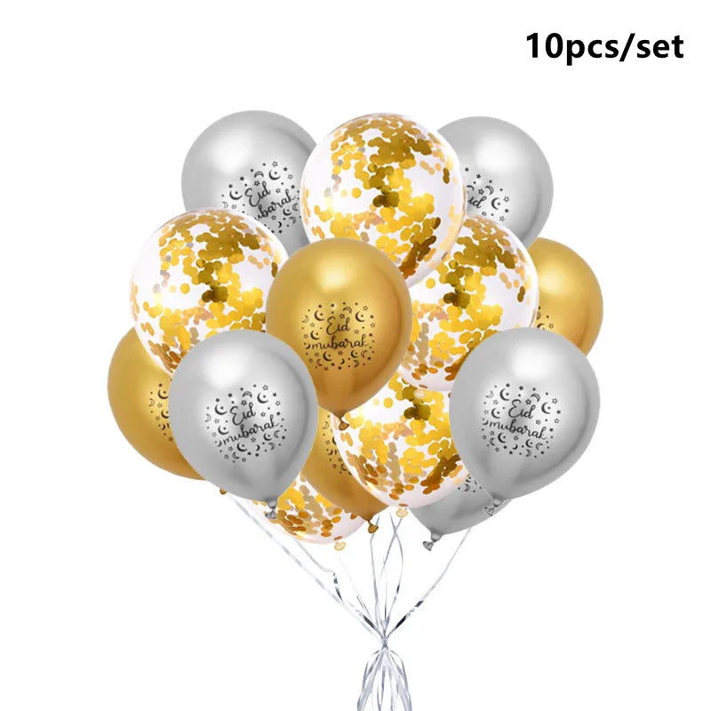 Eid Mubarak Balloons 2024 Ramadan Decorations for Home Moon Star Foil Balloon Muslim Aid Moubarak Kareem Festival Party Supplies