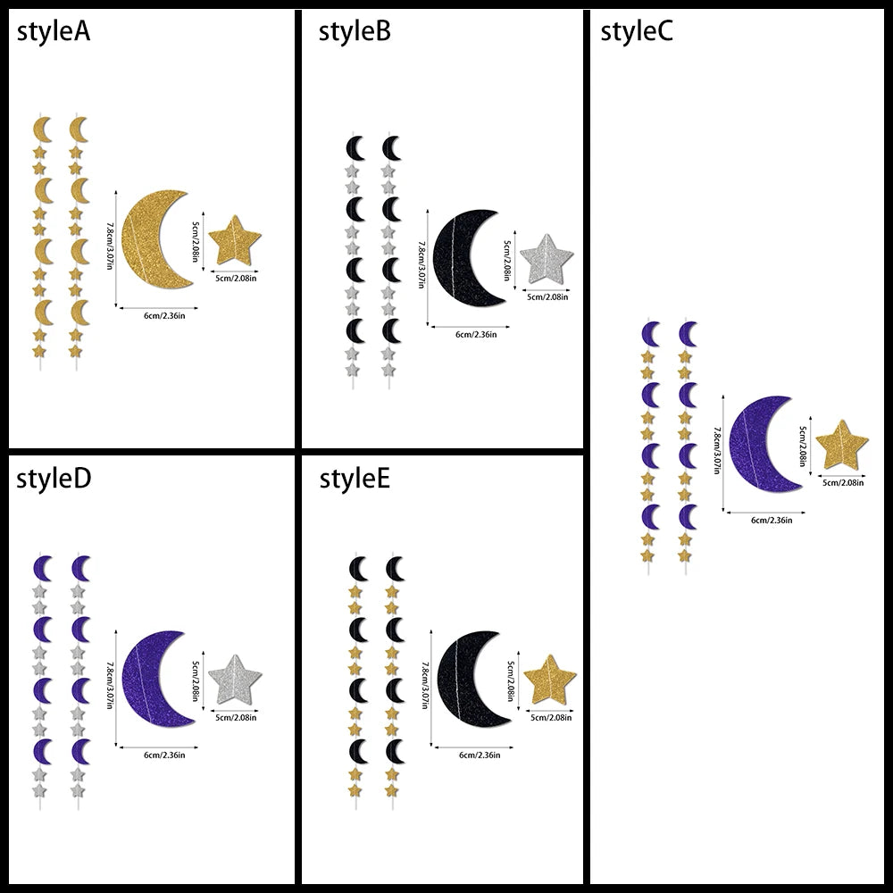Glitter Gold Star Moon Banner Ramadan Paper Garland Hanging Decoration Ramadan Kareem Eid-al-fitr Islamic Eid Mubarak Decoration