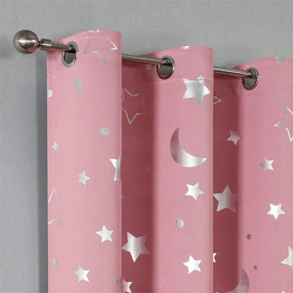 1pc Silver Pressed Star Moon Pattern Blackout Curtain, Window Curtains for Living Room, Bedroom, Kitchen, Home Decor