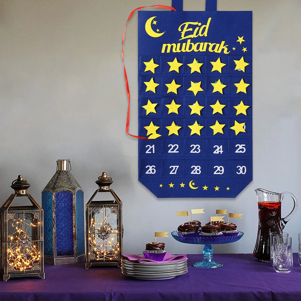 Eid Advent Calendar Ramadan Decoration for Home 2026 Ramadan Kareem Hanging Calendar Islamic Muslim Eid Al Adha Party Supplies
