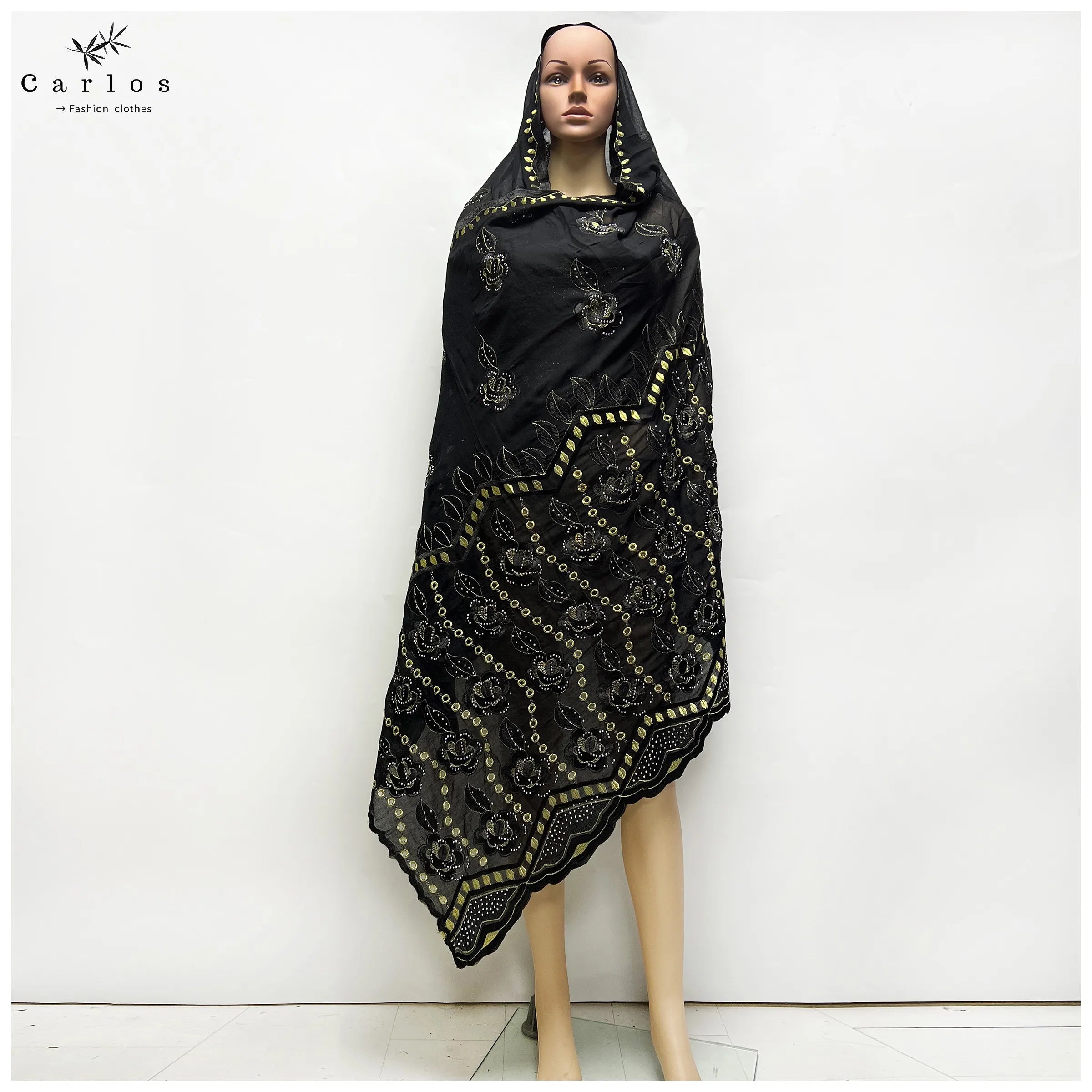 2026 New Dubai Scarf For Muslim Women African 100% Cotton Hijab Islam Hijab Pashmina Turban Headscarf Embroidery Shawls
