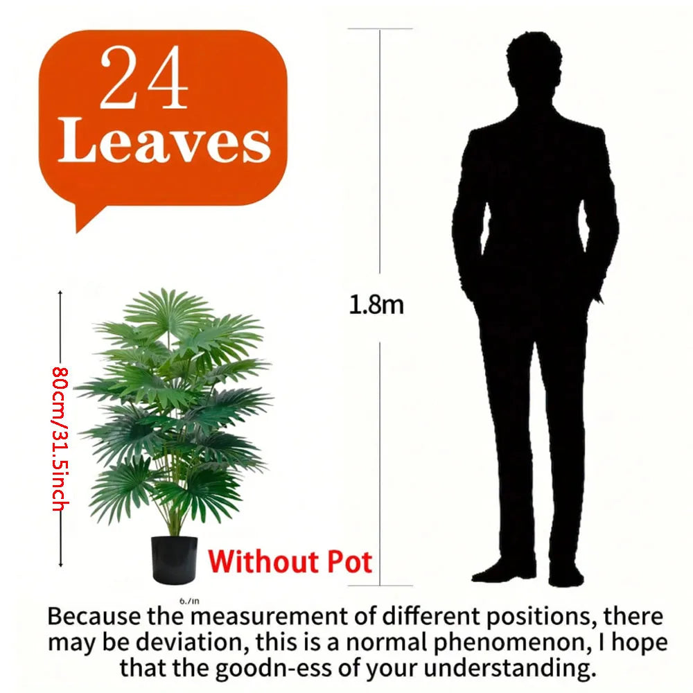 24-Leaves 31.5 Inch Artificial Fan-Leaf Sunflower Palm Tree – Large Fake Decorative Plant