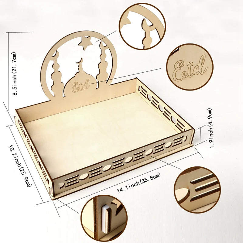 EID Mubarak Decor Wooden Tray Ramadan Decoration for Home Islamic Muslim Party Decor Mubarak Ramadan Kareem Gift Eid Al Adha