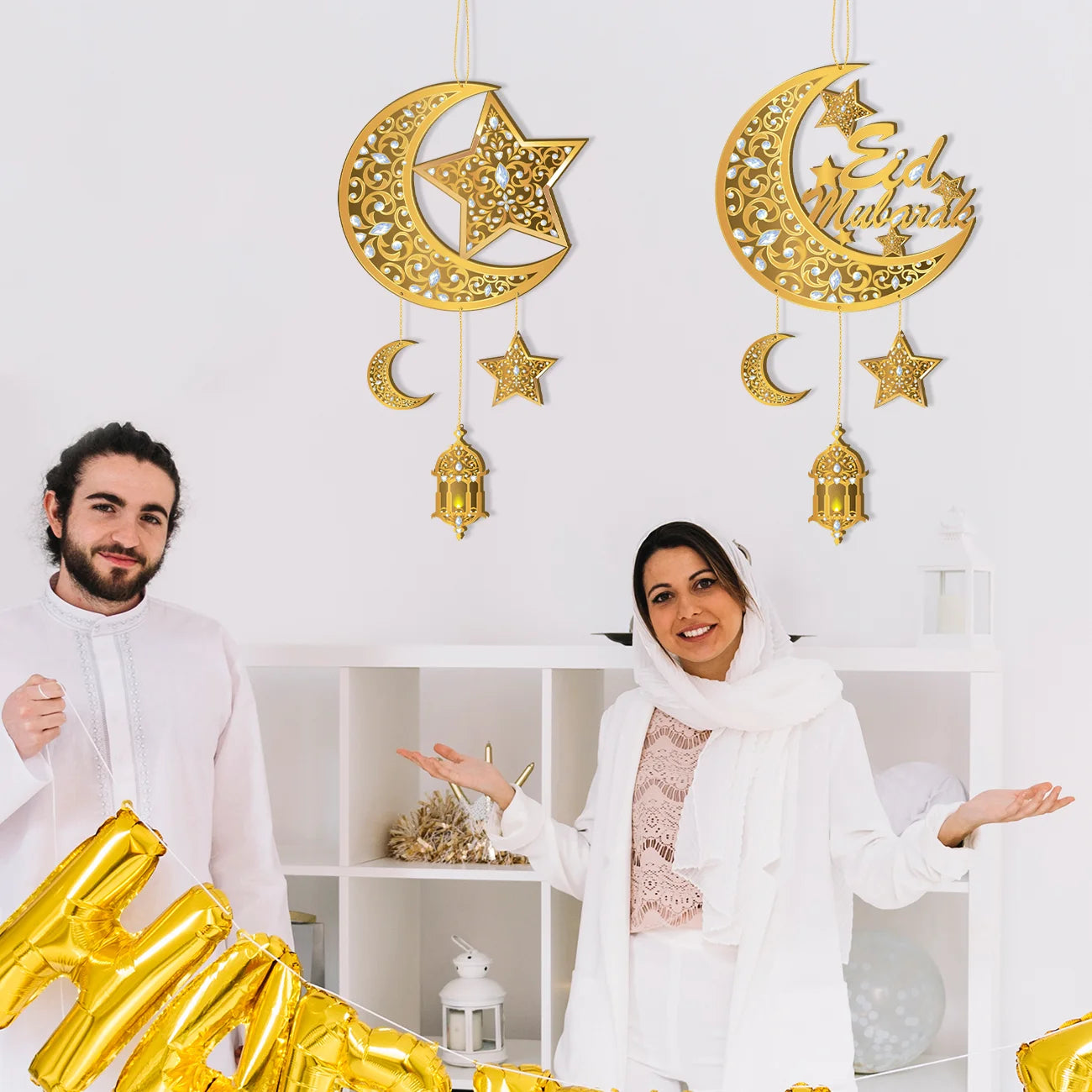 Eid Ramadan Mubarak Decoration Hanging Sign Moon Star Ramadan Door Sign Muslim Islamic Ramadan Eid Door Wall Sign for Eid Mubuar