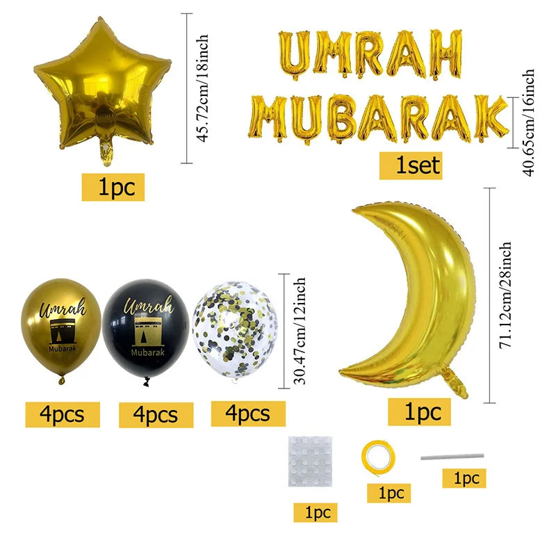 1Set Umrah Mubarak Balloon Set Banner Muslim Festival Home DIY Decor Eid Mubarak Ramadan Kareem Hajj Party Supplies