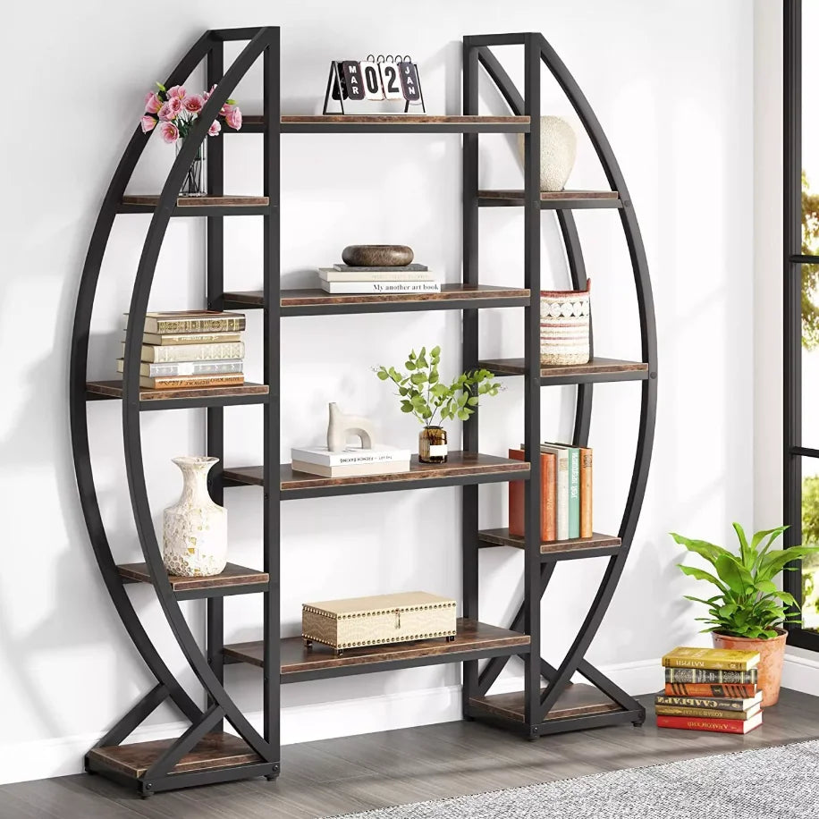 Half-Moon Shape Plant Stand Industrial Bookshelf Storage Shelf Multilayer Garden Flower Rack