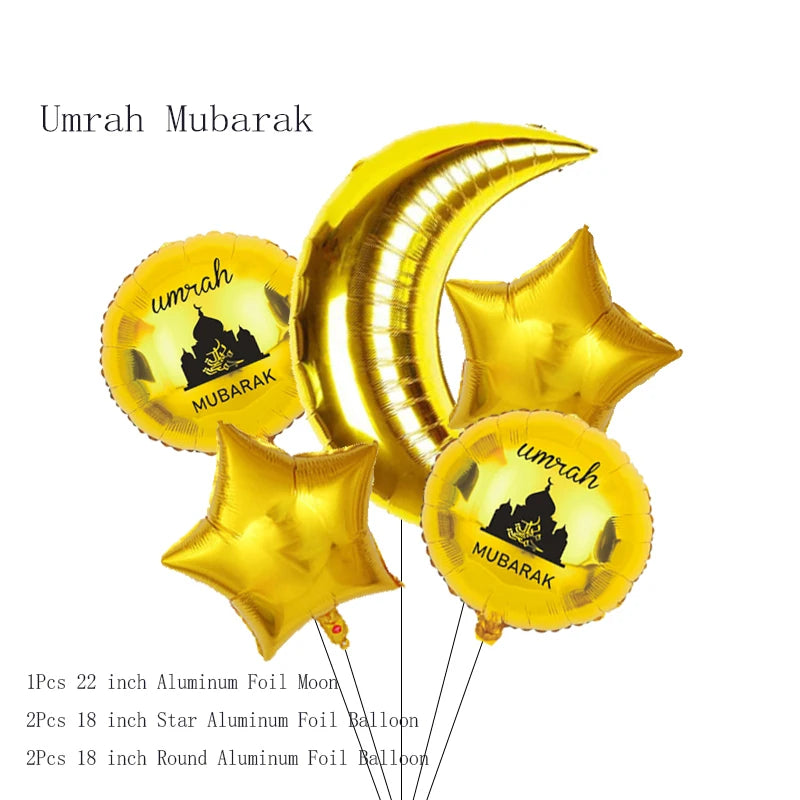 Eid Mubarak Round Star Moon Foil Balloon Ramadan Kareem Islamic Muslims Umrah Mubarak  Eid al Fitr Festival Party Decor Supplies