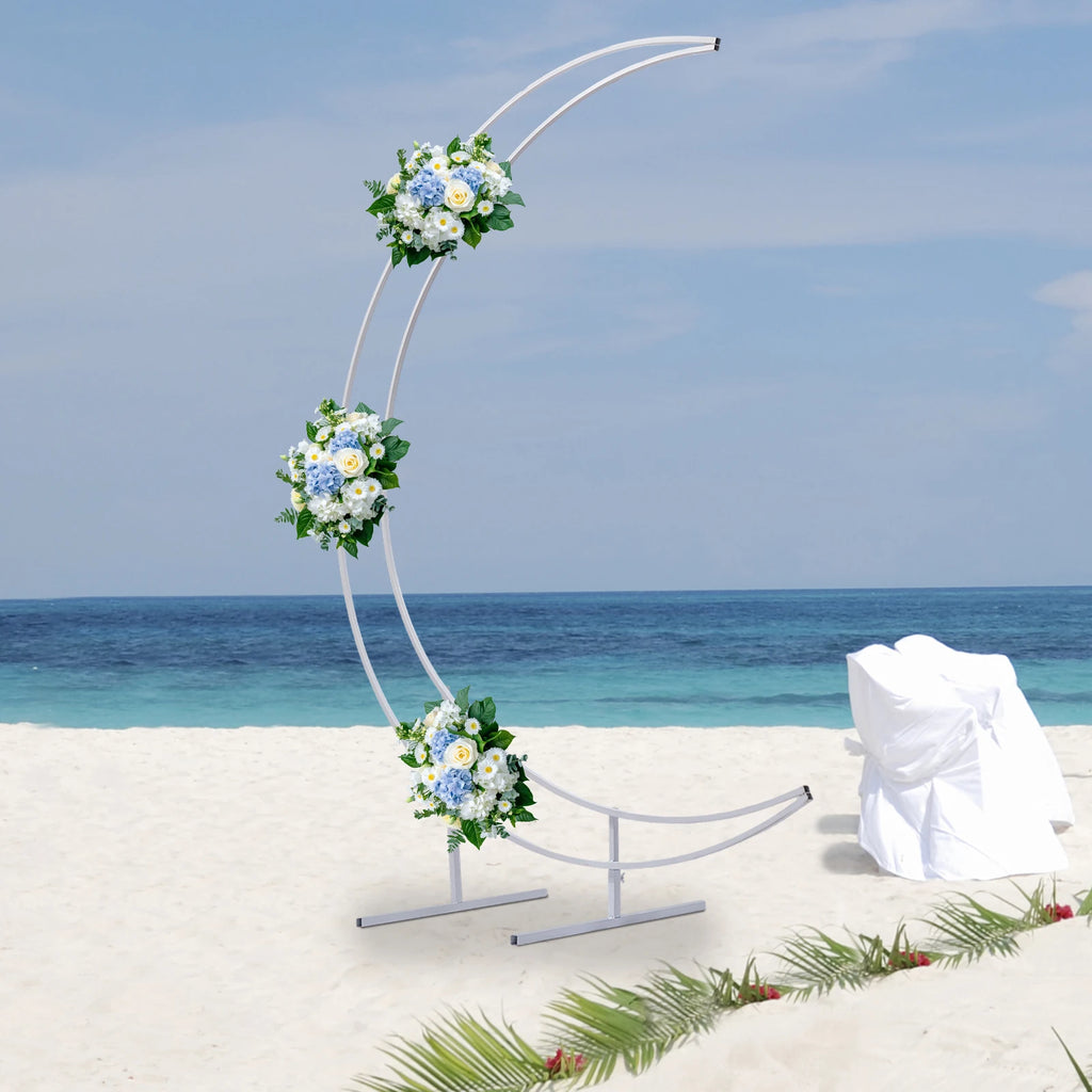 7ft Gold/White Metal Crescent Moon Wedding Arch Stand Curved Flower Balloon Frame 5kgLoad-bearing Capacity Plant Climbing Stand