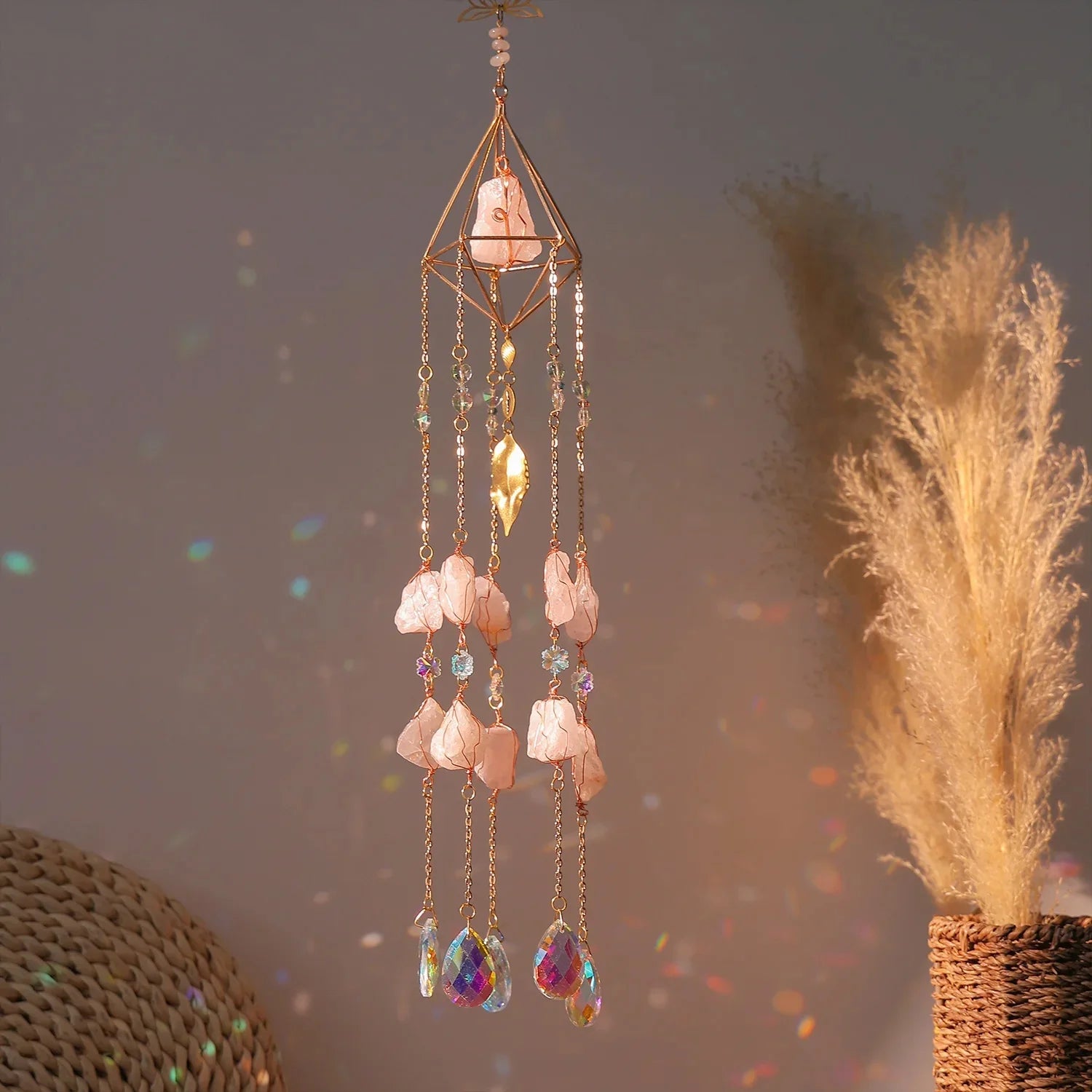 Natural Agate Dream Catcher Wall Hanging Moon Star Sun Crystal Stone Dream Catcher Garden Bedroom Agate Wall Hanging Decorations