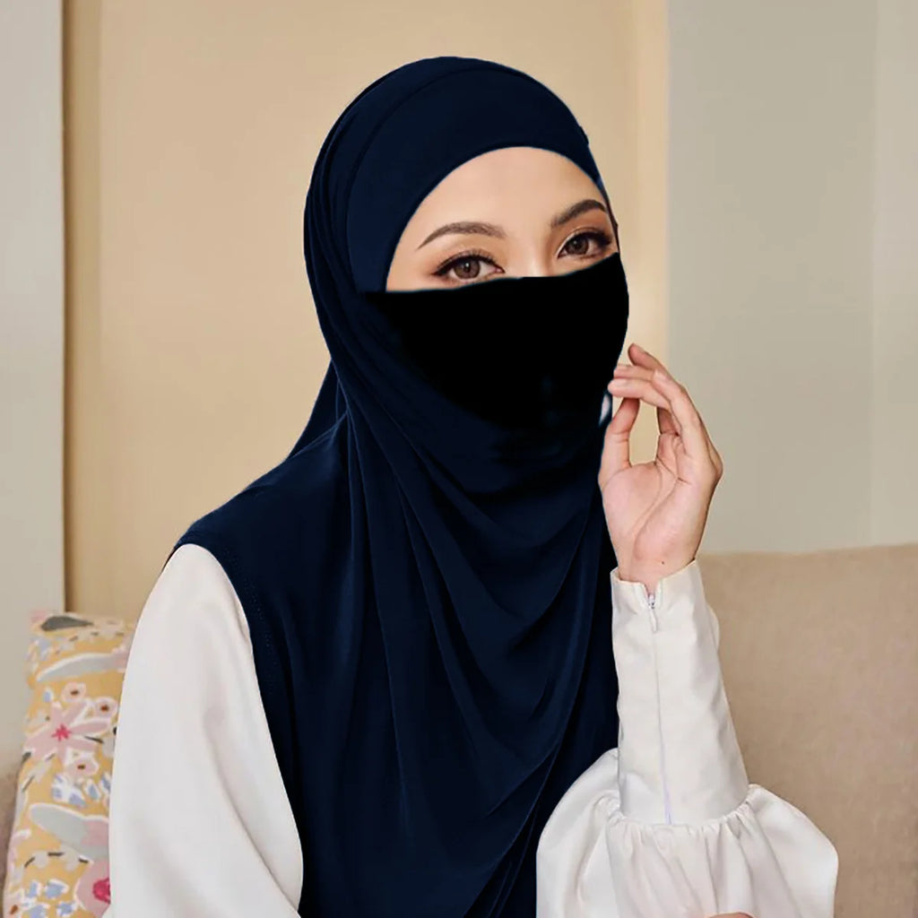 Ramadan Spring Summer Breathable Ironless Hijabs Long Instant Hijab Woman Ready To Wear With Face Masks Ready to Wear Hijabs