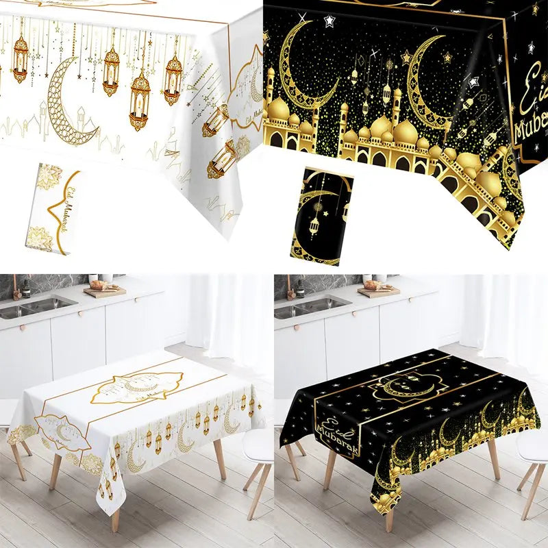 Eid Mubarak Tablecloths Ramadan Decoration for Home 2025 Islamic Muslim Party Decor Ramadan Tableware Supplies Eid Al Adha Gift