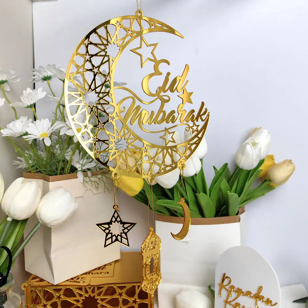 1PC Acrylic Ramadan Kareem Moon Star Wall Pendant Eid Mubarak Ornaments for Home Eid Al Fitr Muslim Islamic Holiday Party Decor