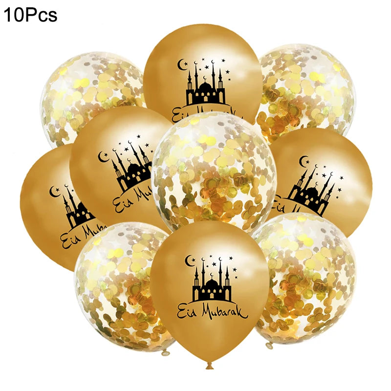 10Pcs Eid Mubarak Latex Confetti Balloons Islamic Muslim Party Supplies 2023 Ramadan Kareem Decoration For Home Eid Al Adha Gift