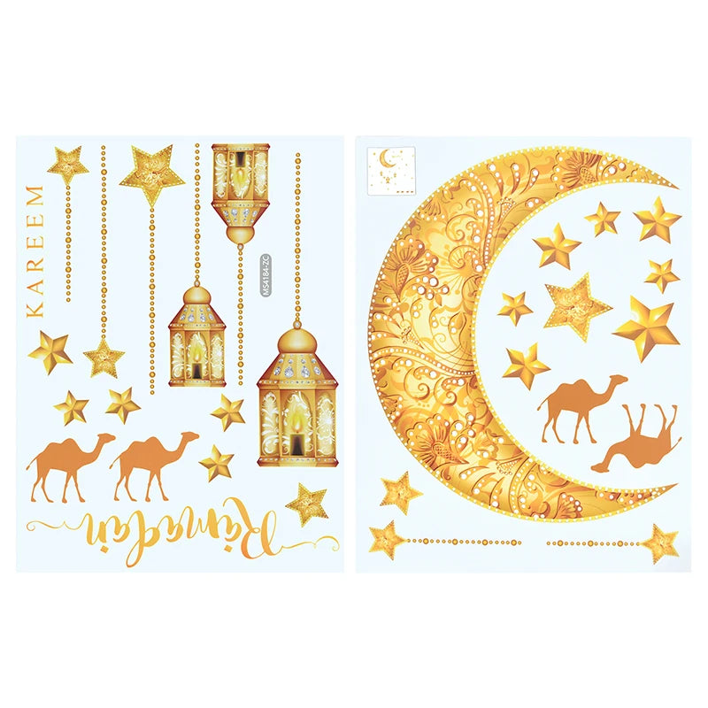 Eid Mubarak Window Sticker 2025 Ramadan Kareem Wall Sticker Muslim Islamic Festival Party Decoration Supplie Electrostatic Decal