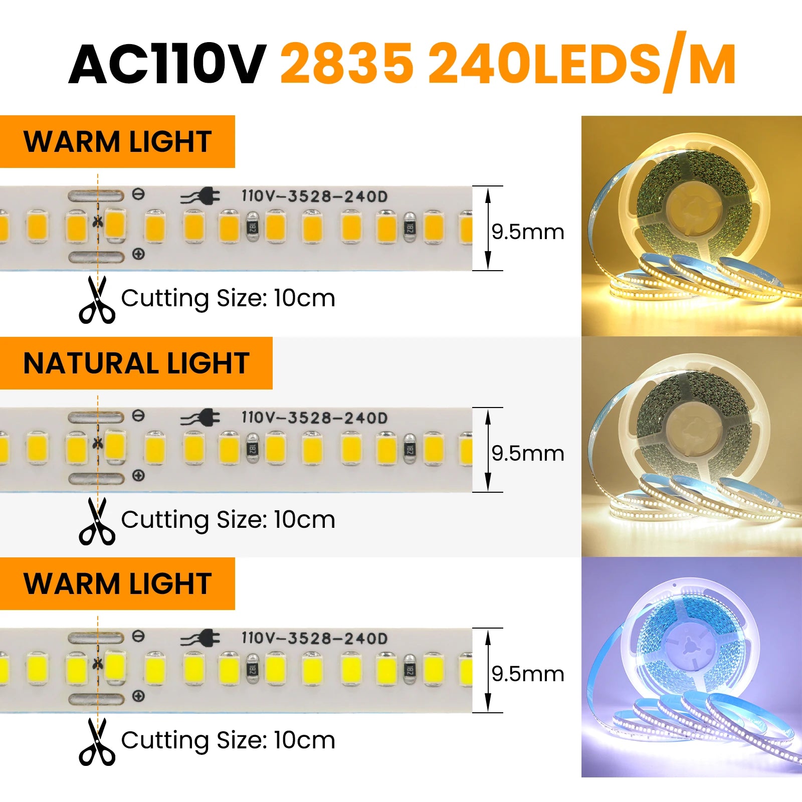 110V 220V LED Strip 2835 240LEDs/M Flexible 10CM Cuttable 5m 10m 15m 20m Soft Light Bar IP44 Waterproof Adhesive Tape Lamp
