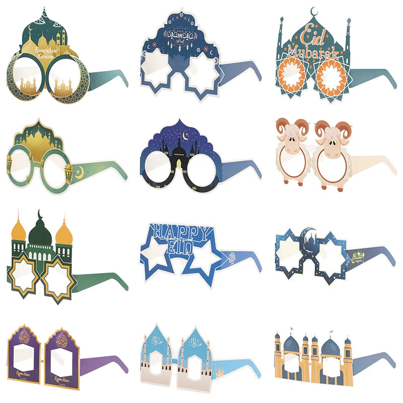12pcs EID Mubarak Paper Glasses Ramadan Decorations For Home Islamic Muslim Party Supplies Photo Booth Props Gifts Eid Al Adha