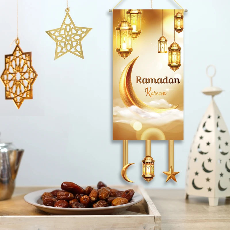 Eid Mubarak Decorations Ramadan Kareem Hanging Door Sign Ramadan Hanging Flag Welcome Wall Banner Eid Al-Fitr Party Supplies