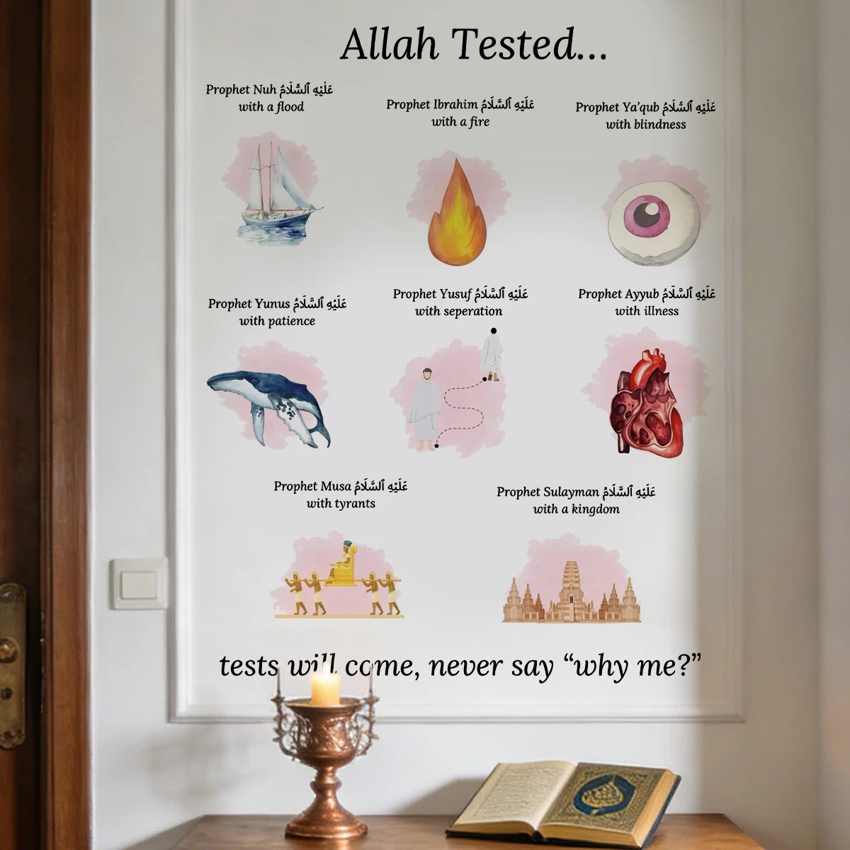 Islamic Allah Tested... Wall Sticker Muslim Decal Murals Use Eid Mubarak Gift study Hallway Living Room Interior Home Decor